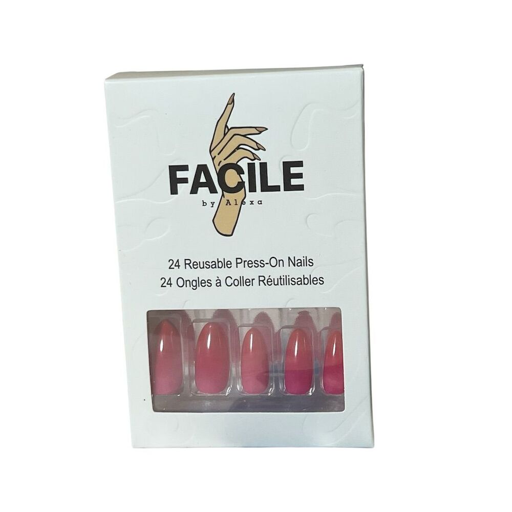 Facile 24 Reusable Press-On Nails Coffin Medium Pink Ombre - Picture 4 of 10